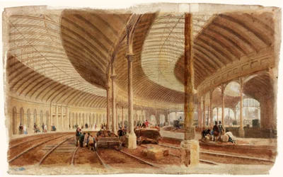 Interiör av centralstationen, Newcastle upon Tyne (bc, penna och wc på papper)